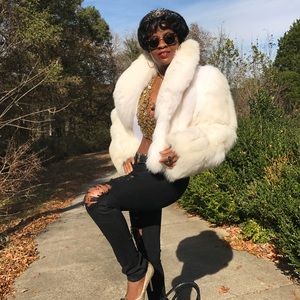 New Dicker  White Cream fox Fur Coat jacket L-18